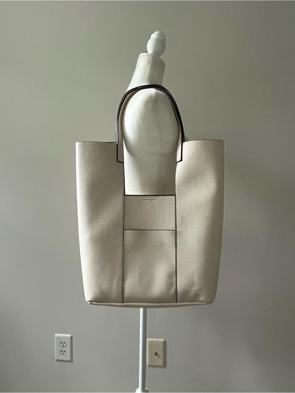 Cream Faux Leather Beach Boutique Tote with Single Snap Closure